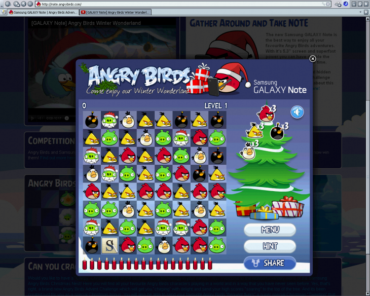 Мини-игра Angry Birds Samsung GALAXY Note Advent Challenge